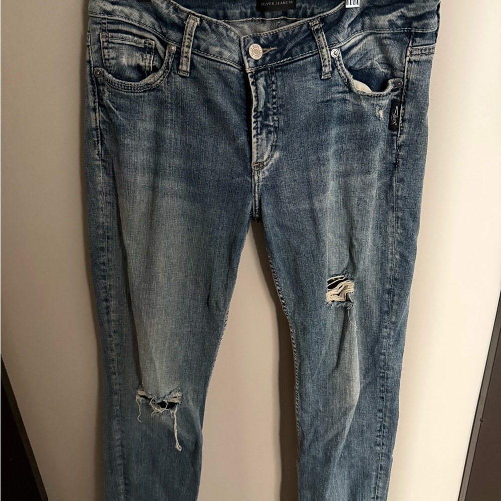 Silver Jeans Women's Light Blue Distressed Ankle Jeans